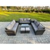 Fimous Rattan Lounge Sofa Set 11 Seater Outdoor Garden Furniture Set with Rectangular Coffee Table 3 Seater Sofa Side Table 2 Small Footstools Dark Grey Mixed