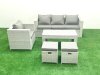 Fimous Rattan Garden Furniture Set 5 Pieces Outdoor Garden Sofa Oblong Coffee Table Set with Chair 2 Small Footstools Light Grey Mixed
