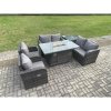 Fimous 6 Seater Rattan Garden Furniture Set Propane Gas Fire Pit Table and Sofa Chair set with Side Table