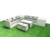 Fimous 8 Seater Garden Outdoor Rattan Furniture Set Rattan Garden Sofa Oblong Coffee Table with 2 Small Footstool 2 Side Tables Light Grey Mixed