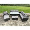 Fimous 10 Seater Outdoor Rattan Garden Furniture Set Oblong Rectangular Dining Table and Chairs Set with 3 Seater Sofa 3PC Footstools Dark Grey Mixed
