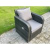 Fimous Rattan Outdoor Furniture Garden Dining Set Rectangular Table and Chair Sofa Set With 2 Side Tables Big Footstool Dark Grey Mixed