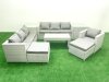 Fimous Wicker PE Rattan Sofa Garden Furniture Set with Oblong Coffee Table Armchair 2 Big Footstools 2 Side Tables Light Grey Mixed