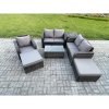 Fimous 7 Seater High Back Rattan Garden Furniture Set with Loveseat Sofa Rectangular Coffee Table 2 Big Footstool Side Table Indoor Outdoor Patio Lounge Sofa Set Dark Grey Mixed