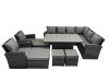 Fimous 12 Seat Rattan Garden Furniture Corner Sofa Set Outdoor Adjustable Lifting Dining or Coffee Table Set with 4 Footstools Dark Grey Mixed