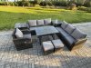 Fimous Wicker 8 Pieces Rattan Garden Furniture Sofa Set with Rectangular Dining Table Armchair 2 Small Footstools 2 Side Tables Dark Grey Mixed