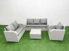 Fimous Patio PE Wicker 6 Seater Outdoor Rattan Furniture Sofa Sets with Square Coffee Table Reclining Chair Loveseat Sofa 3 Seater Sofa Light Grey