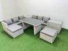 Fimous Rattan Garden Furniture Dining Set 8-seater Patio Rectangular Table Sofa Set with 2 Side Tables 2 Big Stools Light Grey