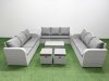 Fimous PE Rattan Lounge Sofa Set 11 Seater Outdoor Garden Furniture Set with Rectangular Coffee Table 3 Seater Sofa 2 Stools Side Table Light Grey