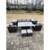 Fimous Rattan Garden Furniture Adjustable Rising Lifting Dining Table Sofa Set Chairs 2 Side Coffee Tables with 2 Stools