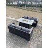 Fimous 6 Seater?Outdoor Rattan Sofa Set Garden Furniture Gas Firepit Set Dining Table Heater Dark Grey Mixed