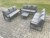 Fimous Aluminium 9 Seater Outdoor Garden Furniture Set Patio Lounge Sofa with Square Coffee Table Conservatory Set Dark Grey