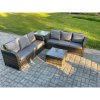 Fimous Indoor Outdoor Rattan Garden Furniture 6 Seater Set Table Sofa Chair Patio Conservatory with Grey Cushions Side Table