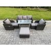 Fimous 8 Seater Rattan Wicker Garden Furniture Patio Conservatory Sofa Set with Rectangular Dining Table Reclining Chair 3 Seater Sofa 3 Footstools