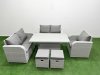 Fimous High Back Poly Rattan Garden Furniture Set with Reclining Chair Loveseat Sofa Adjustable Lifting Dining or Coffee Table Indoor Outdoor Patio Set 2 Stool Light Grey