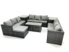Fimous Outdoor Garden Furniture Set 9 Pieces Rattan Sofa Set with Coffee Table 3 Footstools Side Table Dark Grey Mixed