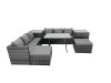 Fimous Rattan Dining Table Sofa Set with 2 Side Tables 2 Big Footstools Outdoor Garden Furniture Set Dark Grey Mixed