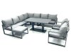 Fimous 10 Seater Outdoor Aluminum Garden Furniture Set Corner Sofa Big Footstool 2 Chairs Adjustable Rising Lifting Dining Table Sets Dark Grey