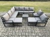 Fimous Aluminium Outdoor Garden Furniture Set Lounge Corner Sofa 2 Pcs Chair Square Coffee Table Sets with 2 Big Footstools Dark Grey