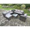 Fimous Rattan Garden Furniture Sofa Set with Armchair Side Table Square Coffee Table Big Footstool Indoor Side Table Outdoor 8 Seater Rattan Set Dark Grey Mixed