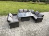 Fimous 6 Seater Rattan Wicker Garden Furniture Patio Conservatory Sofa Set with Height Adjustable Rising Lifting Table Double Seat Sofa Side Table