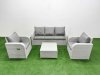Fimous PE Rattan Garden Furniture Set Reclining Chair Sofa Lounge Sofa Set Square Coffee Table Light Grey