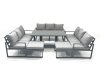 Fimous 11 Seater Garden Sofa Set Aluminium Furniture Rising Dining Tabe Set wth 2 Big Footstools Dark Grey
