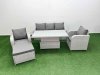 Fimous PE Rattan Garden Furniture Set Reclining Chair Sofa Lounge Sofa Set Adjustable Lifting Dining or Coffee Table Big Footstool Light Grey