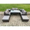 Fimous Outdoor Rattan Garden Furniture Lounge Sofa Set With Oblong Rectangular Dining Table 2 Big Footstool 2 Side Tables