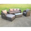 Fimous Dark Grey Mix PE Wicker Rattan Garden Furniture Set Sofa Set Reclining Adjustable Chair 6 Seater Oblong Coffee Table