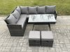 Fimous Wicker Rattan Garden Furniture Corner Sofa Set with Oblong Dining Table 2 Small Footstools 8 Seater Outdoor Rattan Set Dark Grey Mixed