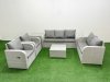 Fimous PE Rattan Garden Furniture Set Adjustable Chair Sofa Double Love Seat 2 Seater Sofa Lounge Set Square Coffee Table Side Table Light Grey