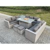 Fimous Light Grey U Shape Lounge Sofa Dining Set With Gas Heater Firepit Burner Dining Table Side Coffee Tea Table Big Stools