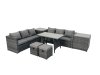 Fimous Rattan Dining Table Sofa Set with 2 Side Tables Small Footstool Outdoor Garden Furniture Set Dark Grey Mixed