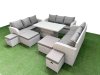 Fimous 8 Pieces Garden Rising Dining Table High Back Inclining Sofa Set 2 Big Footstool 2 Small Stool Light Grey