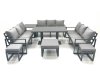 Fimous 12 Seater Garden Sofa Set Aluminium Furniture Rising Dining Tabe Set with Side Table 3 Footstools Dark Grey