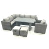 Fimous Outdoor Lounge Rattan Corner Sofa Set Garden Furniture Rectangular Dining Table Chair 8 Seater