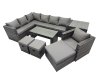 Fimous 8 Pieces Outdoor PE Rattan Garden Furniture Corner Sofa Oblong Coffee Table Set with Cushions 3 Footstools Side Table Dark Grey Mixed