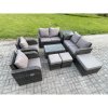 Fimous 9 Seater Rattan Garden Furniture Set Patio Outdoor Lounge Sofa Set with Rectangular Coffee Table 3 Footstools Love Sofa Side Table Dark Grey Mixed