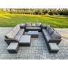 Fimous Rattan Lounge Sofa Set 12 Seater Outdoor Garden Furniture Set with Rectangular Coffee Table 3 Seater Sofa 2 Side Tables 3 Footstools Dark Grey Mixed