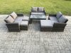 Fimous Outdoor U Shape Sofa Set Wicker PE Rattan Garden Furniture Set with Coffee Table Double Seat Sofa 3 Footstools Dark Grey Mixed