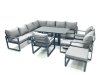 Fimous 13 Seater Outdoor Aluminum Garden Furniture Set Corner Sofa 3 Chair 3 Footstools Adjustable Rising Lifting Dining Table Sets Dark Grey