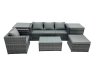 Fimous Outdoor Coffee Table Sofa Armchair Set with Side Table Big Stool Garden Furniture Set Dark Grey Mixed