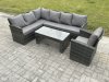 Fimous 7 Seater Outdoor Rattan Garden Furniture Set Corner Sofa Oblong Coffee Table Sets with Patio Armchair Dark Grey Mixed