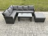 Fimous 7 Seater Outdoor Rattan Garden Furniture Set Corner Sofa Oblong Coffee Table Sets with Patio Big Footstool Dark Grey Mixed