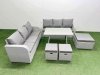 Fimous Patio Dining Table & Chairs Set Rattan High Back Lounge Sofa Set with 3 Seater Sofa 3 Stool Light Grey