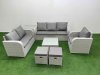 Fimous Patio PE Wicker 8 Seater Outdoor Rattan Furniture Sofa Sets with Square Coffee Table Reclining Chair Loveseat Sofa 3 Seater Sofa Stool Side Table Light Grey