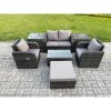 Fimous Wicker PE Rattan Outdoor Furniture Set Garden Love Sofa Coffee Table 2 Armchair 2 Side Tables Big Footstool Dark Grey Mixed