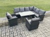 Fimous High Back Outdoor Garden Furniture Set Rattan Corner Sofa Dining Table Set With 2 Armchairs 8 Seater Dark Grey Mixed