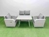 Fimous Light Grey PE Wicker Rattan Garden Furniture Set Sofa Set Reclining Chair Love Sofa Rectangular Dining Table